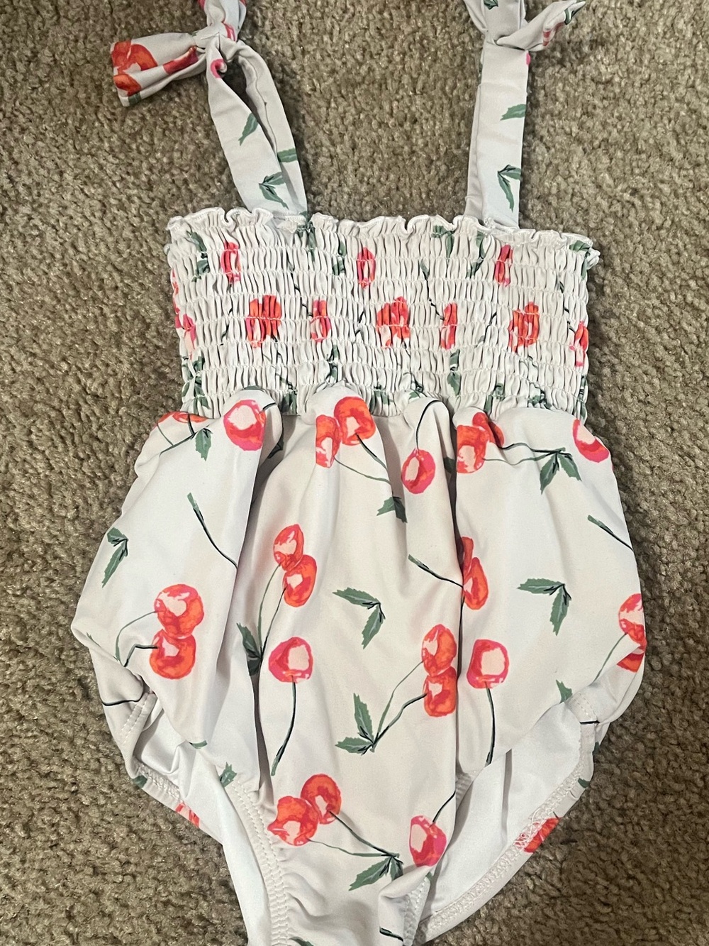 Jessica Simpson Girls Cherry Print Smocked One-Piece Swimsuit size 3T